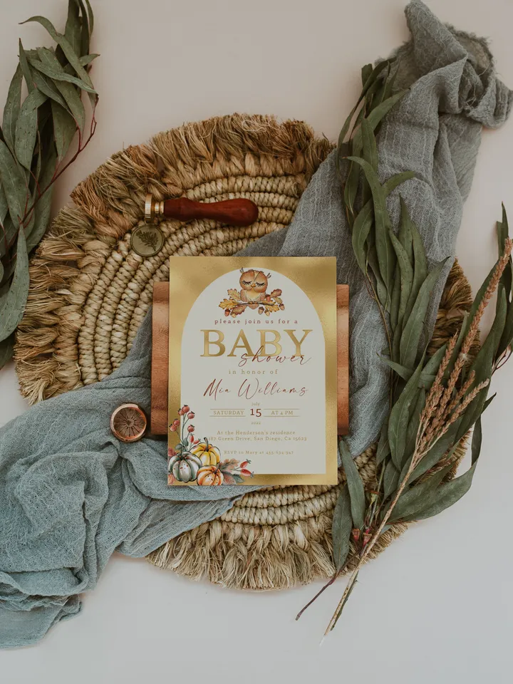 Little Pumpkin is on the way; Editable Autumn Pumpkin Baby Shower Invitation Template Canva; Fall 2022 Autumn Watercolor Pumpkin Invitation
