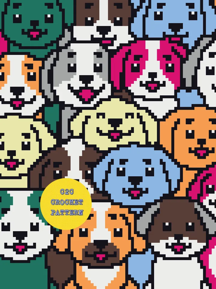 Crochet Pattern C2C Dogs Counted For Crocheting Afghan Plaid Blankets Digital Download PDF