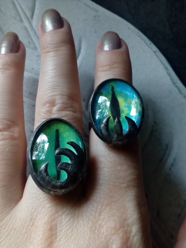 Chunky evil eye, green stained glass ring, Third eye witch ring, Halloween ring, Cat eye ring, Dragon eye ring