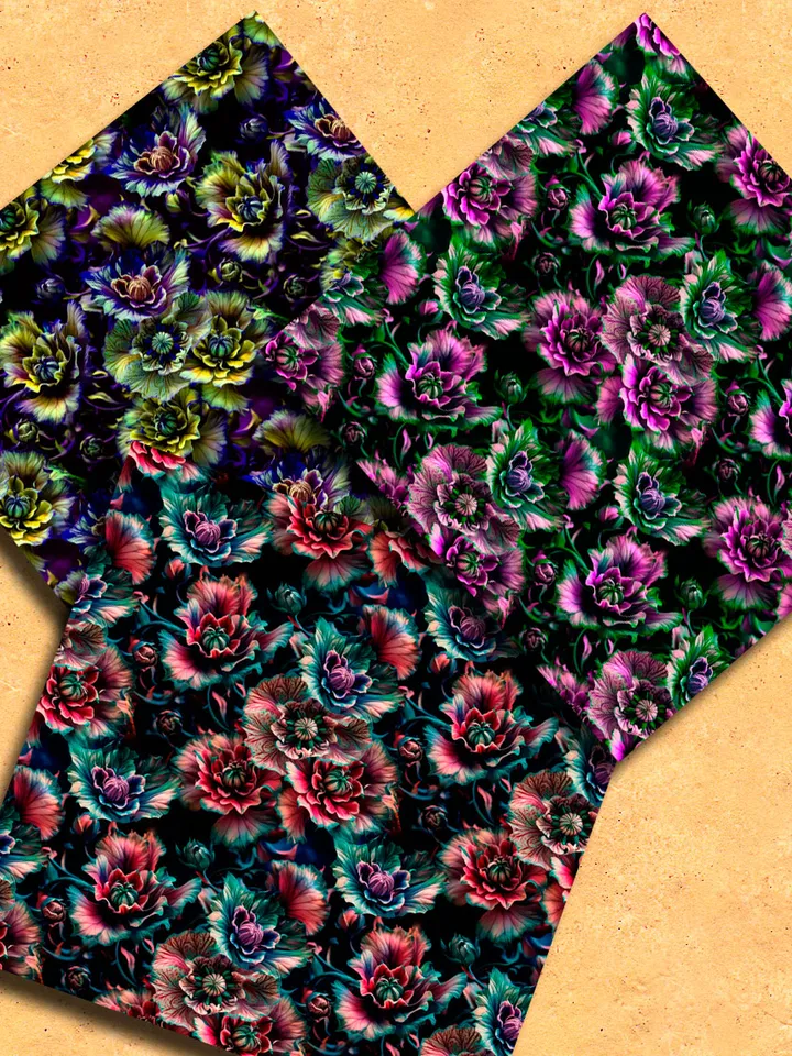 Fantastic Flowers Seamless Pattern for Printing and Crafting. Set of 12 Designs - 12x12 Inches. Fantastic Flowers.