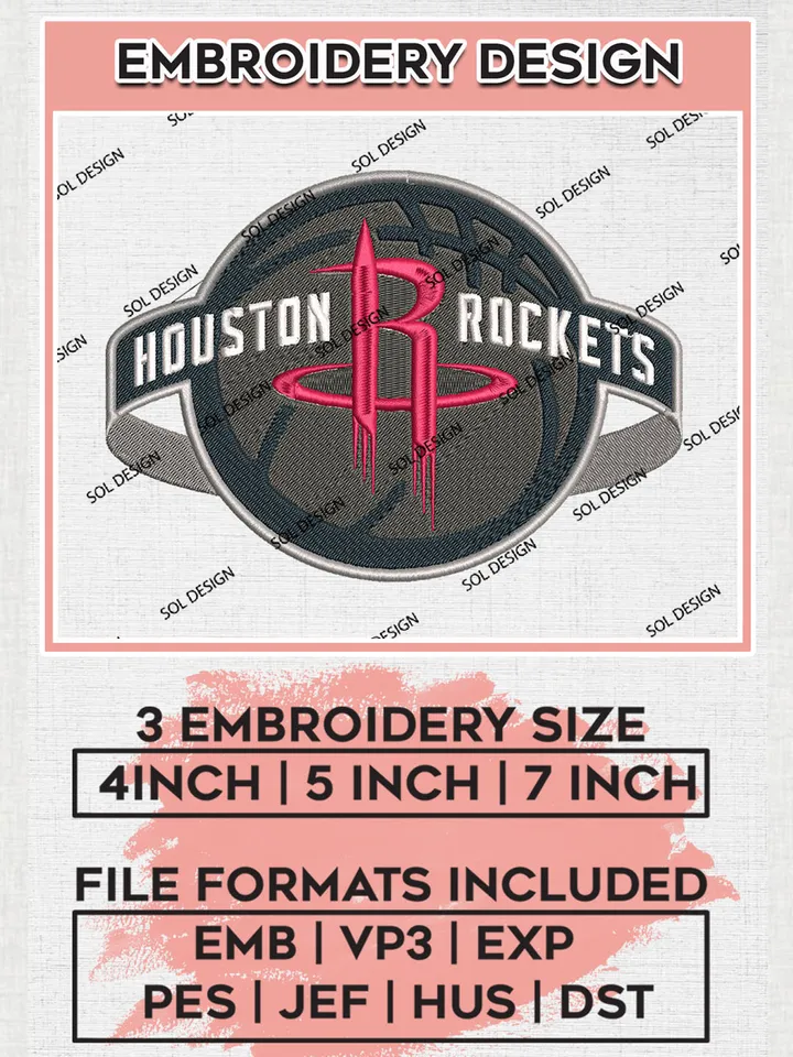 NBA Houston Rockets Logo Embroidery Design, NBA Houston Rockets Machine Embroidery Files, NBA Machine Embroidery Design, Machine Embroidery Design, Digital Download