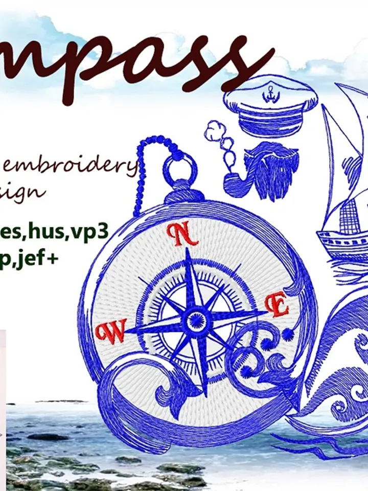 Compass redwork Embroidery Design