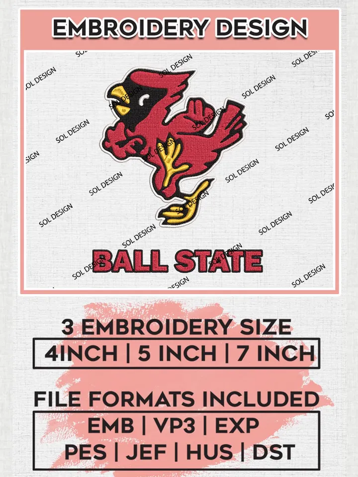 NCAA Ball State Team Logo Machine Embroidery Design, NCAA Ball State Cardinals Team Design Design files, NCAA Team Embroidery Designs, NCAA Machine Embroidery Designs, Digital Download
