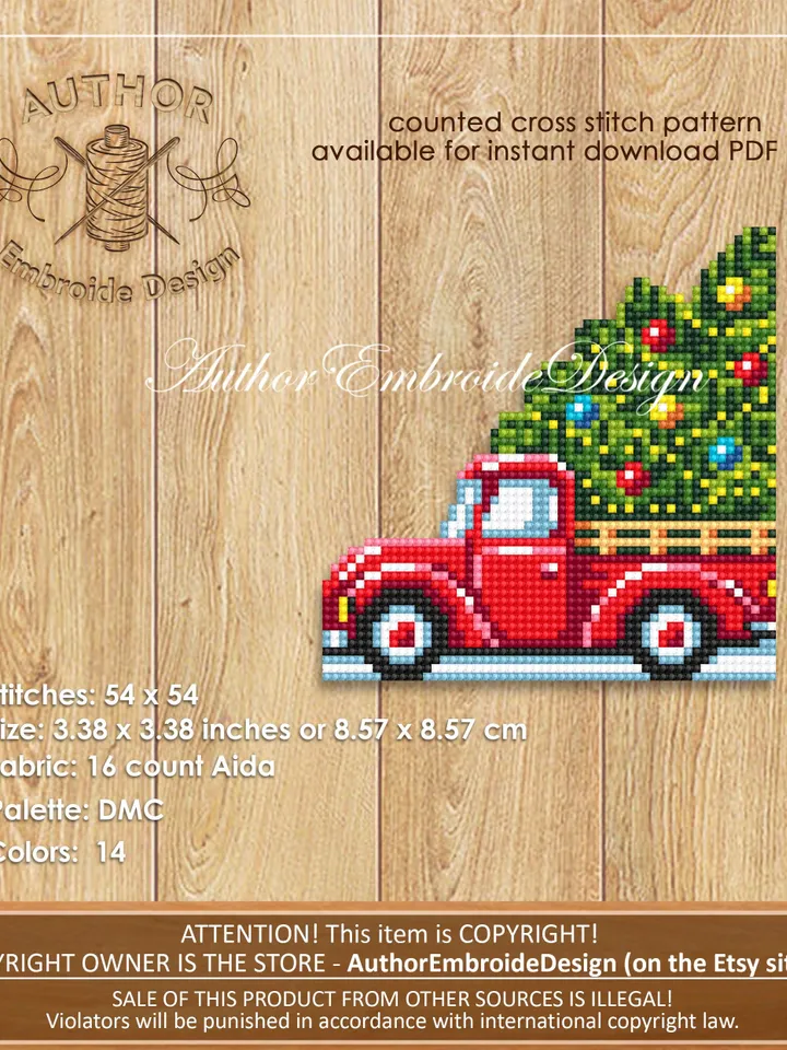Christmas corner bookmark cross stitch pattern PDF download Red truck christmas cross stitch, Christmas bookmark pattern digital PDF #N387