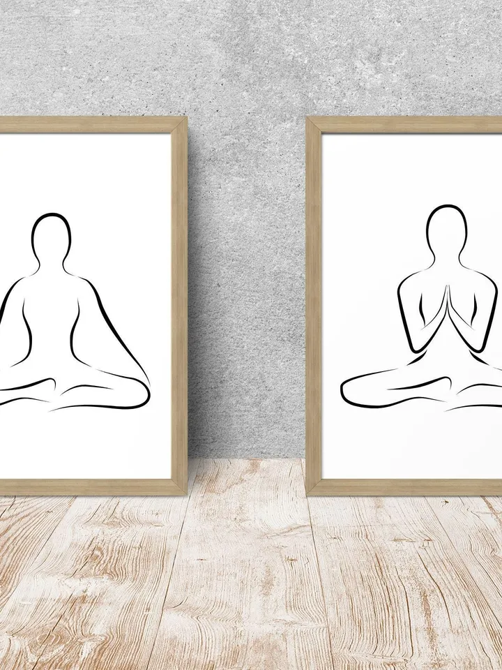 Yoga Wall Art, Set of 2, Yoga Lotus Poses, Namaste Yoga, Yoga Studio Decor, Yoga Line Drawing, Yoga Poster, Yoga Line Art, Lotus Poses