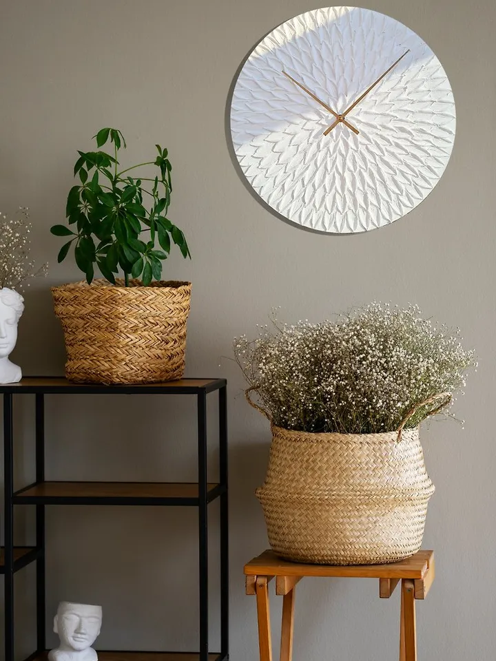Large textural white wall clock Silent clock Unique handmade clock Modern clock