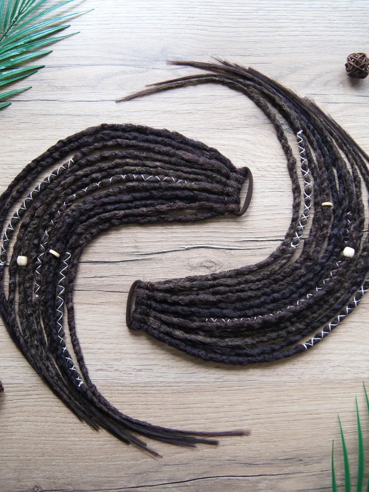 Ponytail Dreadlock Extension. Dreadlocks on elastic band. Mix brown Dreads on hair band. Hippie Witchy Pagan Viking Bohemian Boho style