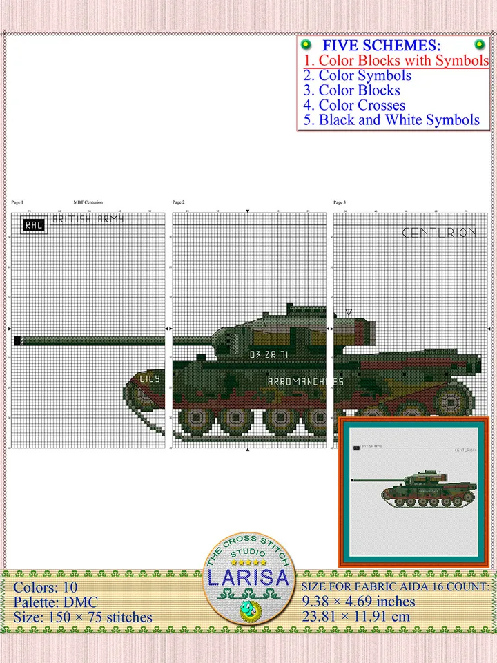 Centurion Tank Cross Stitch Pattern | Main Battle Tank Centurion | British Tank Centurion Chart