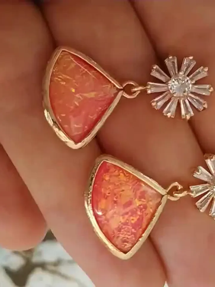 Art Deco Wedding Earrings, Boho Bridal Earrings, Statement Earrings, Flower Earrings, Gold Fan Earrings, Floral Statement Earrings, Jewelry