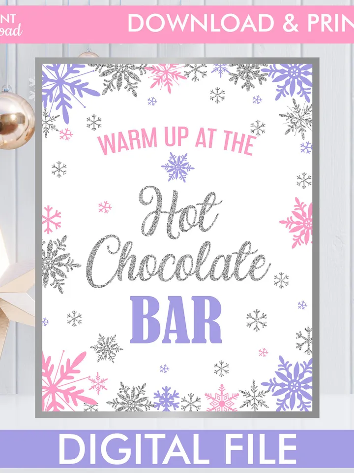 Winter Onederland Signs, Winter Onederland Birthday Girl Decorations, Pink Purple Silver Snowflakes Birthday Decorations Instant Download