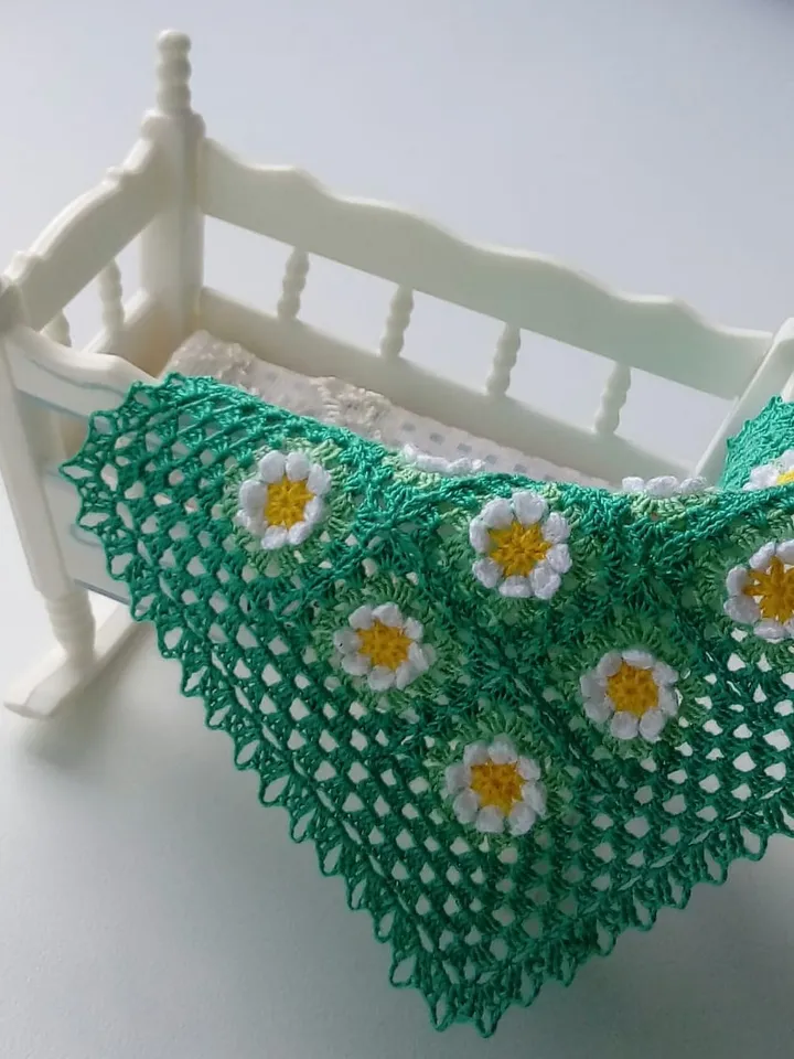 Miniature Green Blanket with White Flowers