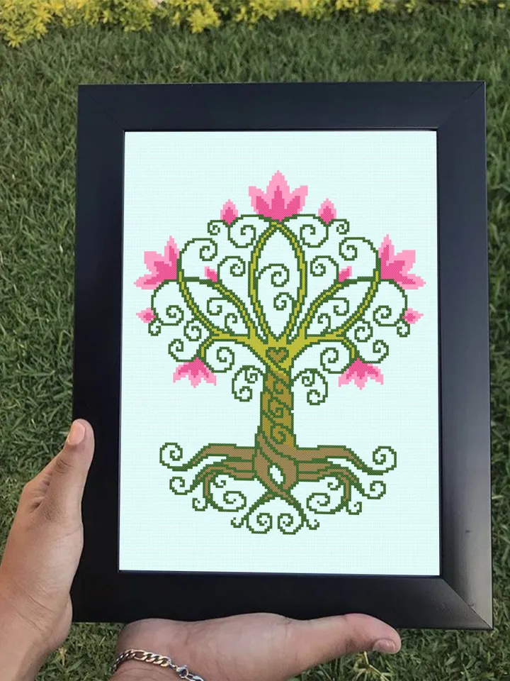 Tree of Life cross stitch pattern PDF download Flowering tree cross stitch chart, Flowers tree pattern digital PDF Simple cross stitch #M130