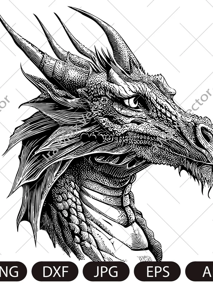 Dragon portrait svg, Dragon head svg, Dragon face svg, Dragon detailed, Dragon vector, instant digital download