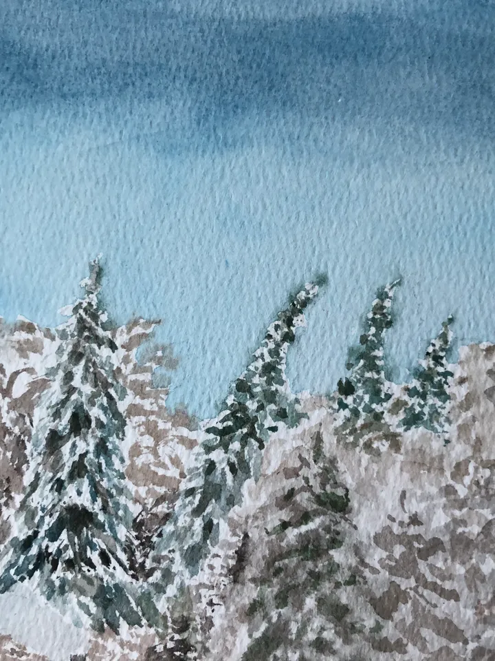 House in the winter forest original watercolour painting wall art hand painted