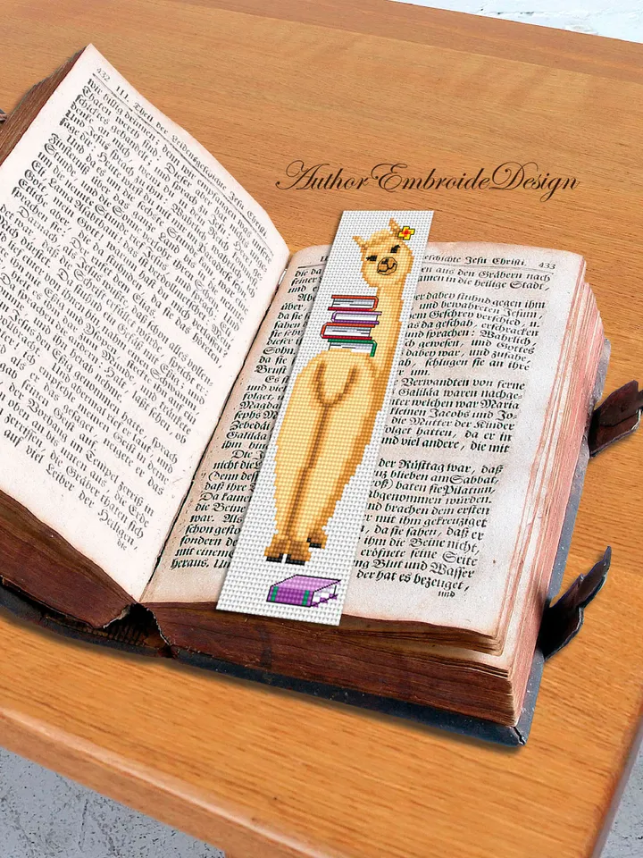 Llama bookmark cross stitch pattern PDF download Llama cross stitch chart, Funny animal bookmark pattern digital PDF, Book accessories #B334