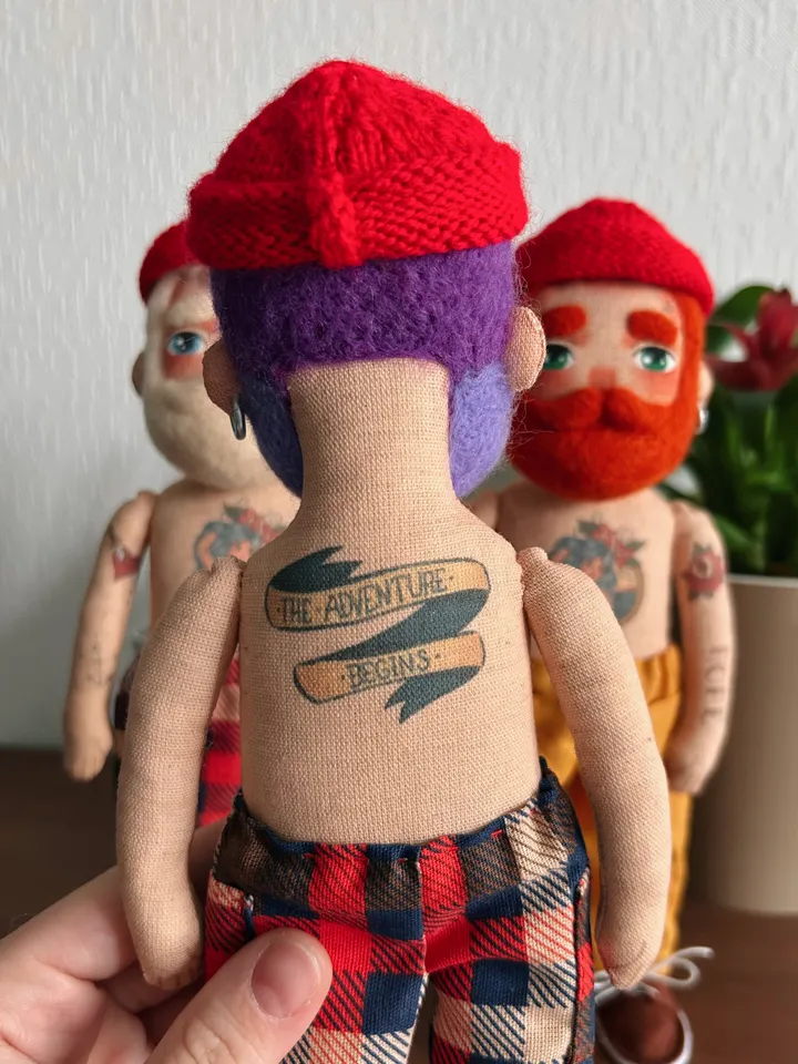 Textile doll sailor with purple beard