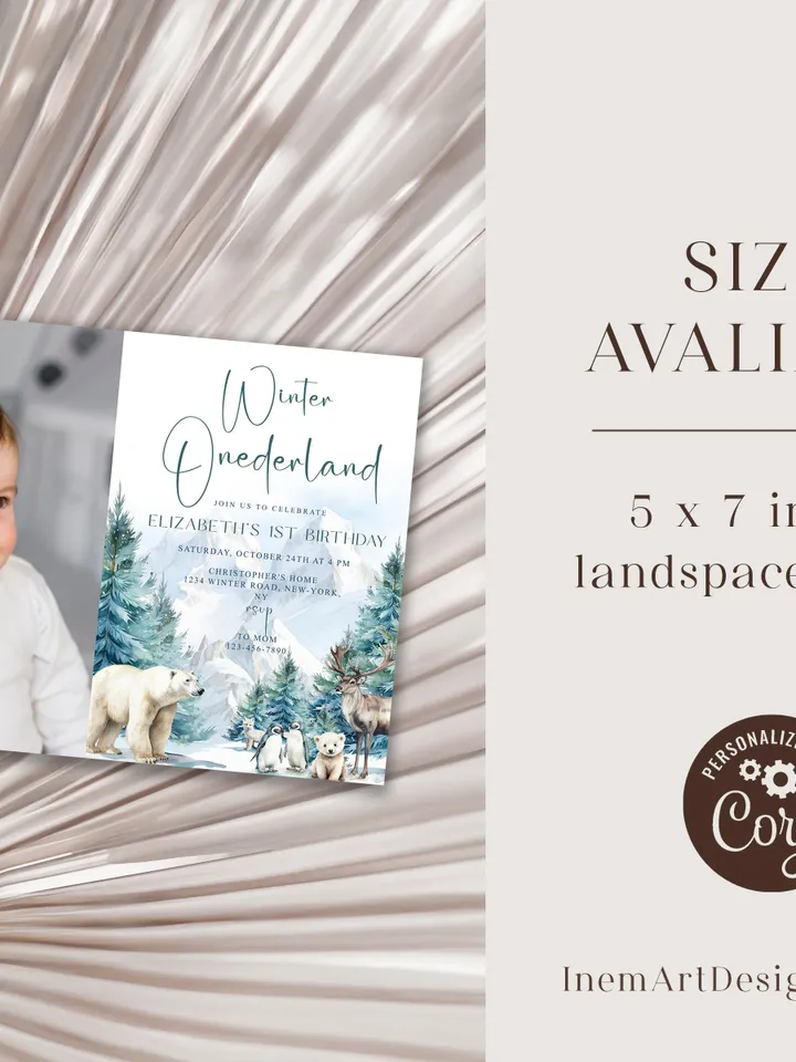 Winter Onederland 1st Birthday Invitation, Snow Woodland 1st Birthday Invite, Winter Onederland, Printable 1st Birthday Invitation - I132