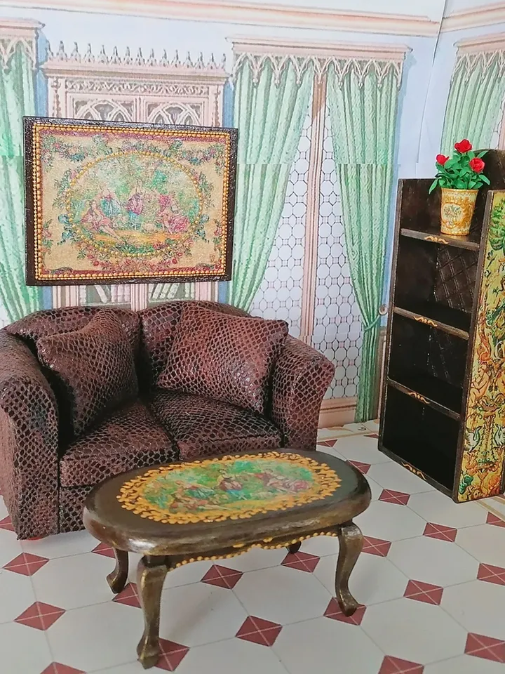 Rose in a pot. Dollhouse miniature.1:12 scale.