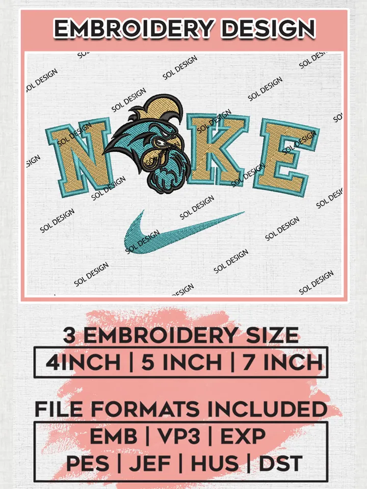 Nike Coastal Carolina Chanticleers Machine Embroidery Design, NCAA Coastal Carolina Chanticleers Embroidery Design files, NCAA Embroidery Designs, NCAA Machine Embroidery Designs, Digital Download