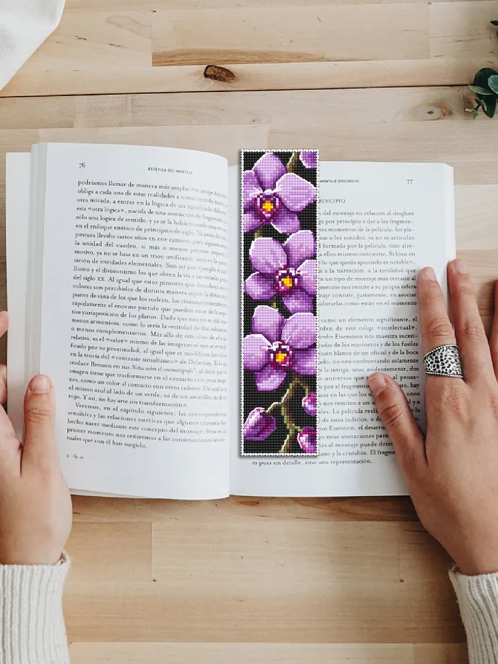 Flower bookmark orchid cross stitch pattern download PDF Modern handmade bookmark digital PDF Purple orchid gifts Bookmarks for women #B61