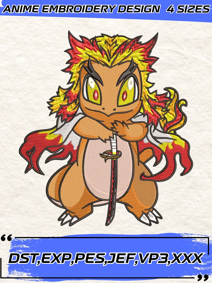 Rengoku Kyoujurou Kimetsu No Yaiba Embroidery Design File,Demon Slayer Machine Embroidery Pattern, Digital Download