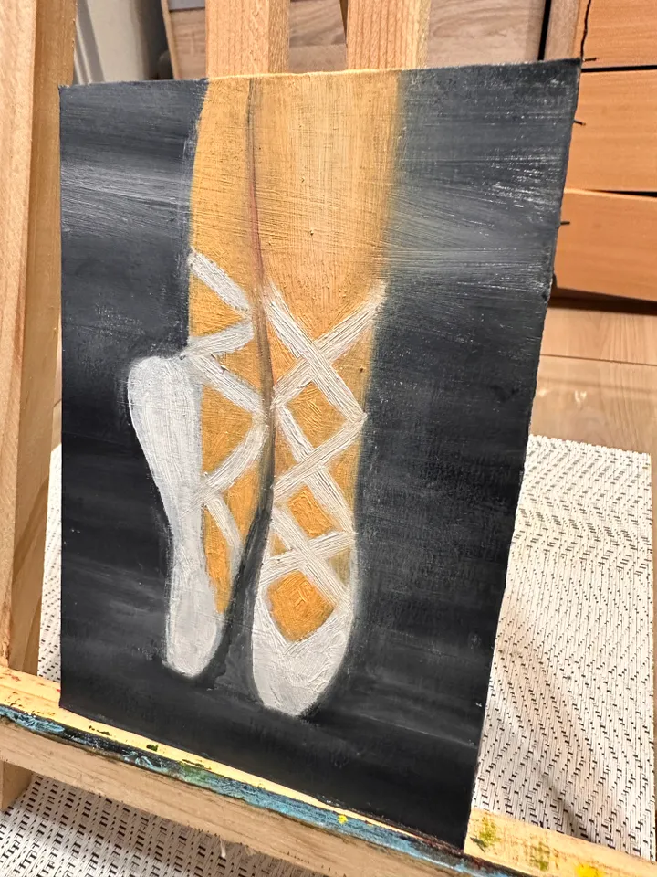 Oil Painting Women's Feet in Pointe Shoes Ballet Figurative Dance Art 15x10 cm 6x4 inches Cardboard Wall Decor Miniature Gift