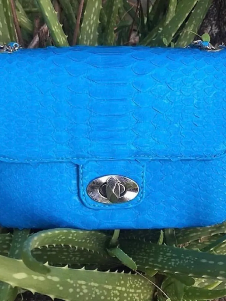 Genuine Python Skin Turquise Crossbody Bag | Adjustable Chain Classy Elegant snake Crossbody Small Lady Summer Bag | Blue Aqua Python Purse