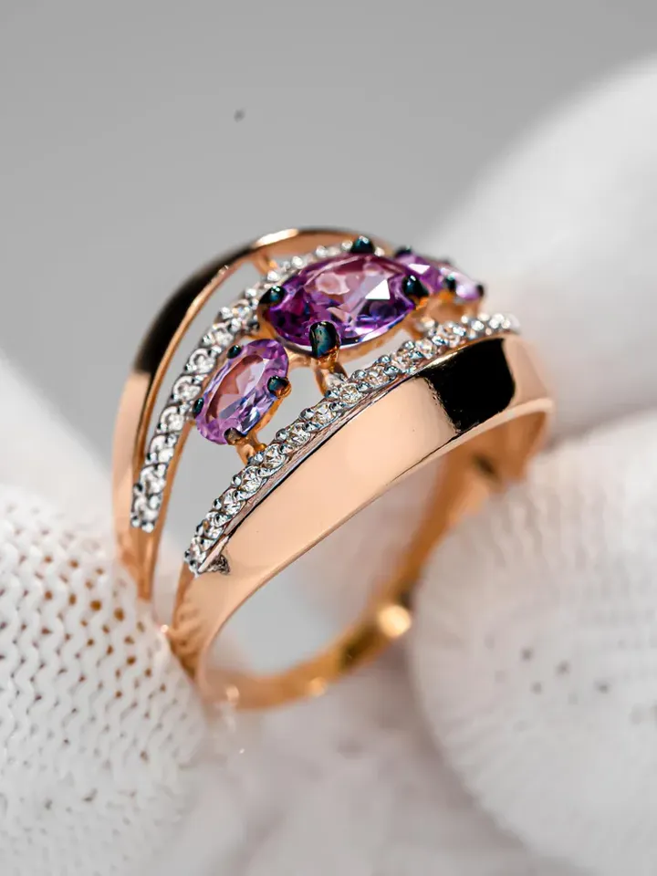 Ring Silver gold plated 925 assay value with alexandrite
