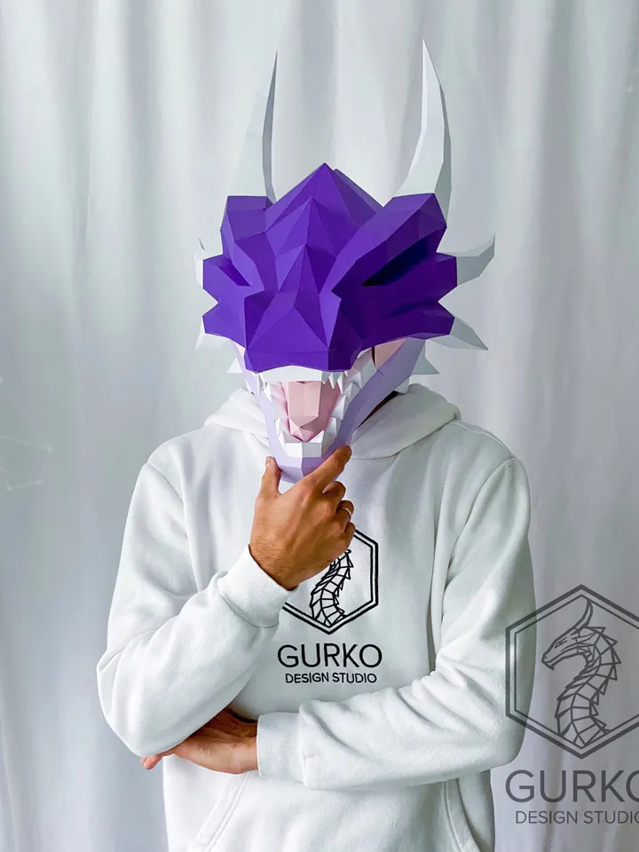 Dragon Mask Papercraft, Digital Template, PDF Download, Gurko, 3D Low Poly Animal Mask, DIY Origami, Pepakura, Paper Mask, DIY Costume