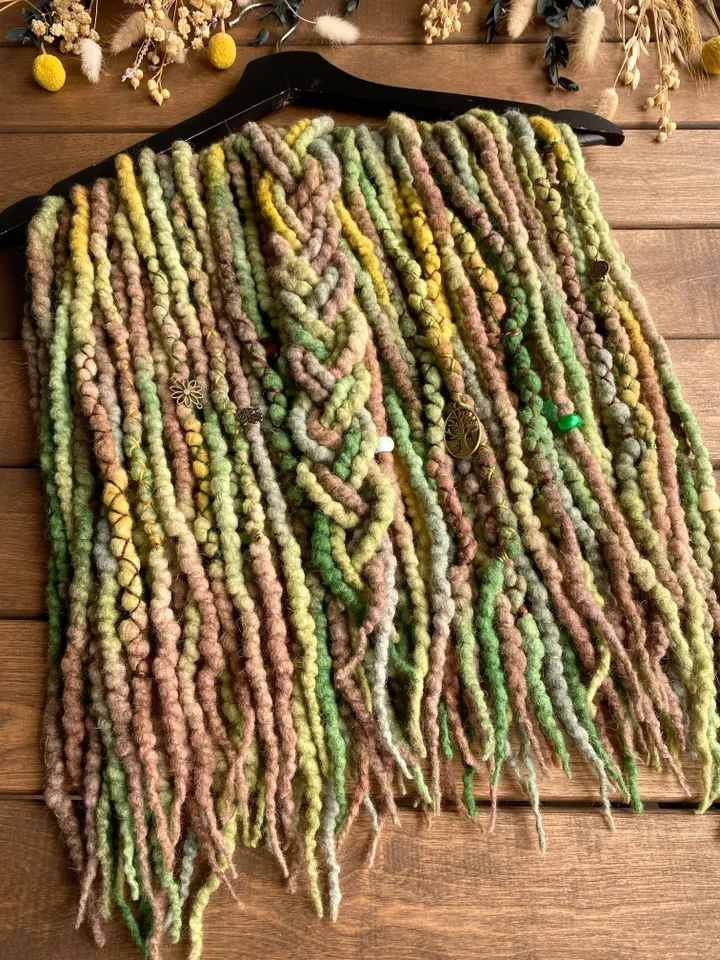 Brown green forest Wool De dreadlocks ready to ship