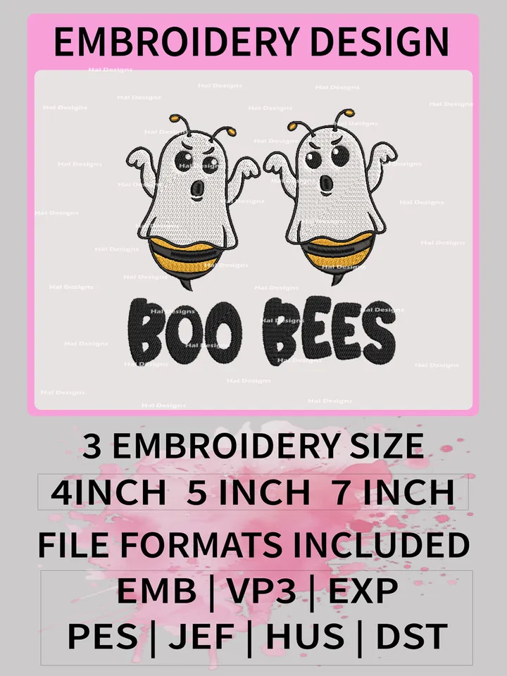 Boo Bees Embroidery Designs, Ghost Machine Embroidery Patte, Logo Embroidery Files