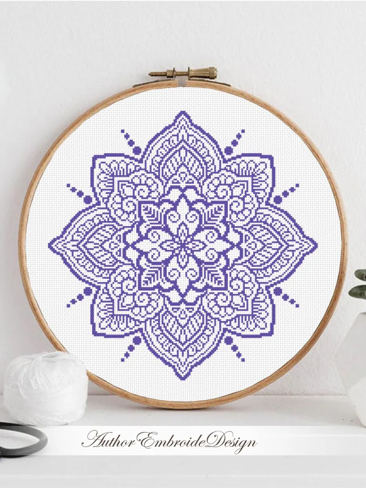Mandala cross stitch pattern PDF download Mandala ornament cross stitch chart, Flower mandala pattern digital PDF, Mandala embroidery #M274