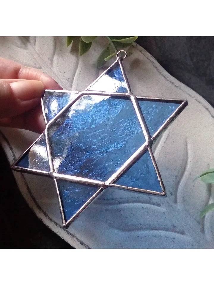 Star of David, Hanukkah, jewish star, Blue snowflake suncatcher, new year tree toy, seals of Solomon, star car hanger