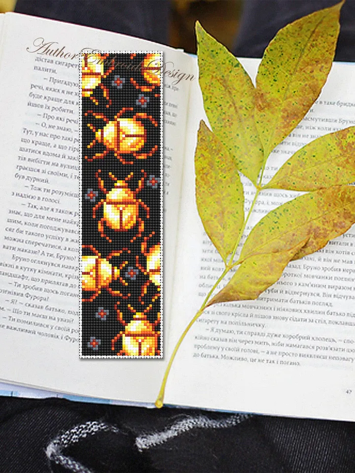 Golden scarab beetle bookmark cross stitch pattern PDF download Bug cross stitch chart, Bookmark pattern digital PDF, Book lover gift #B282