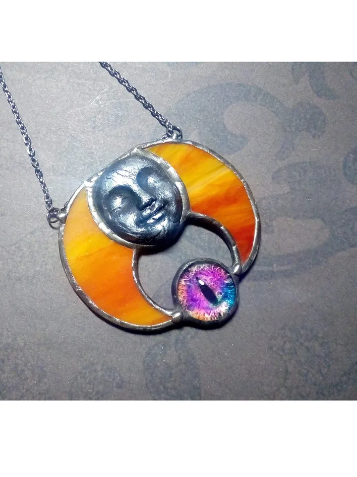 Moon crescent necklace, blood moon necklace, black lilith, soldered crescent, Halloween moon, witchy aesthetic