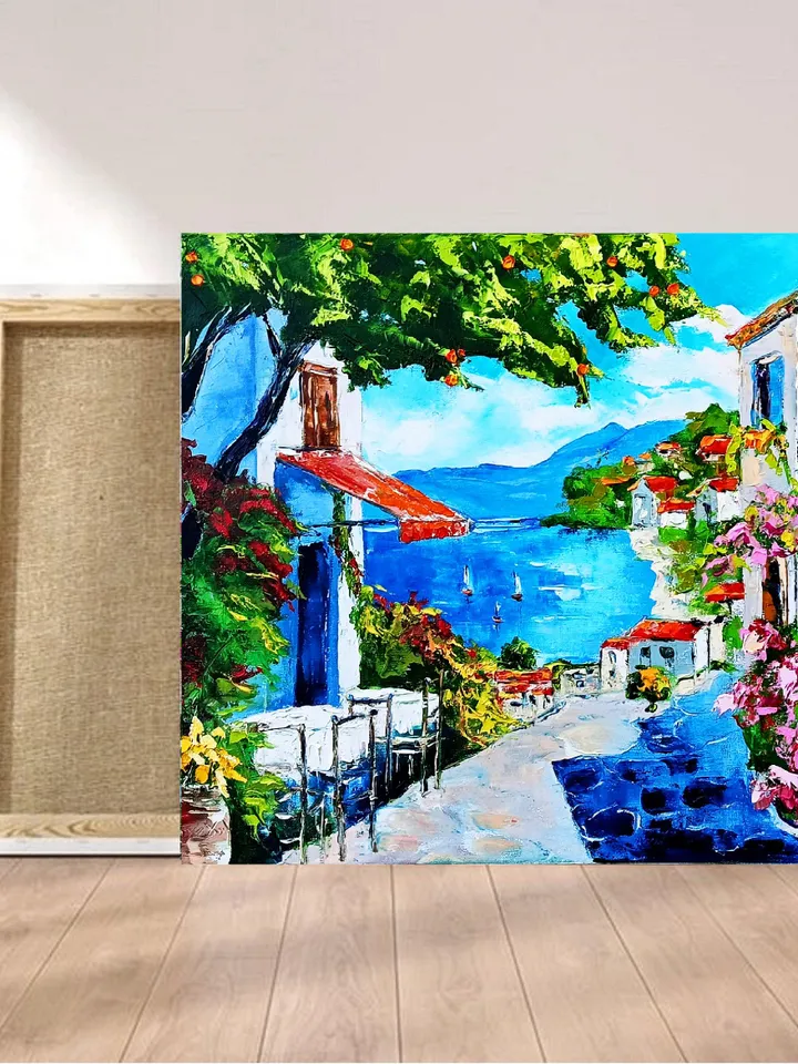 Italy Painting Sorrento Original Art 16x20 Italy Amalfitan Seaside Coast Painting Panorama Blooming Marina Southern 16x20 in Sorrento Art
