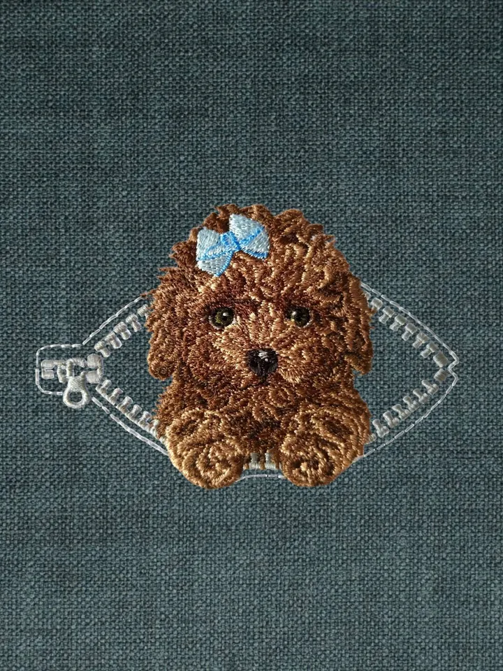 Poodle in a zipper pocket Miniature realistic machine embroidery design Pet design Dog realistic pattern Poodle embroidery pattern
