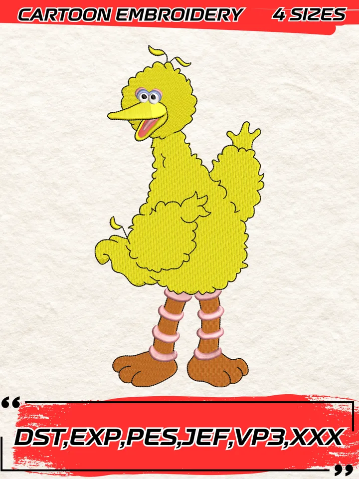 Cartoon Big Bird Embroidery Design,Machine Embroidery Design File,4 Sizes, Digital Download