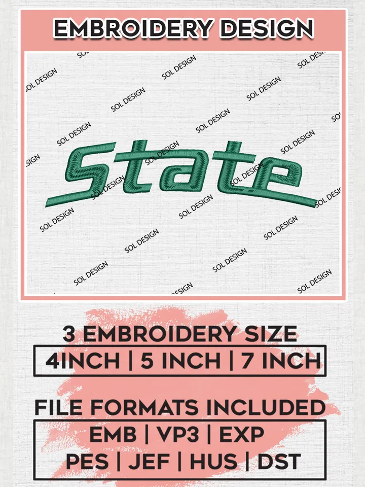 NCAA Michigan State Team Letter Logo Embroidery Design Files, NCAA Michigan State Spartans Machine Embroidery, NCAA Teams, 3 sizes, NCAA Machine embroidery designs, Digital Download