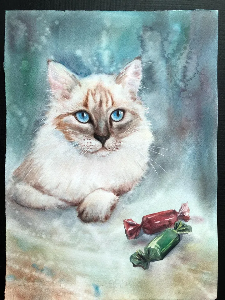 Kitty Painting Cats Original Painting Animals Watercolor Painting Cat Portrait