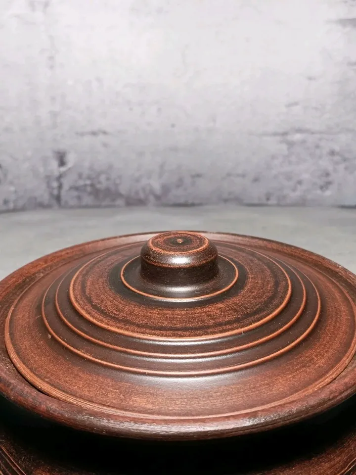 Pottery casserole. Handmade from red clay, carved pattern. Eco-friendly product