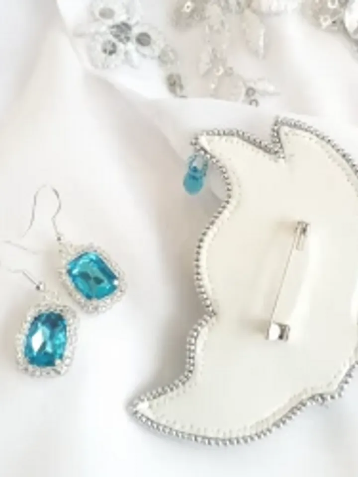 Handmade crystal aquamarine butterfly brooch earrings set for women, butterfly pin, gift for her, aquamarine jewelry set