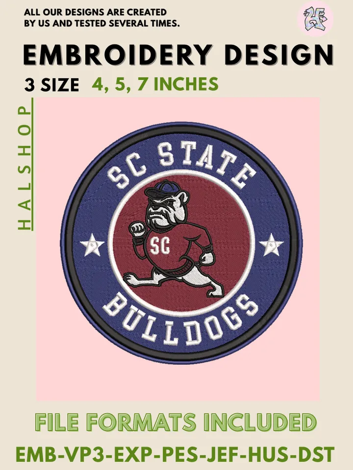 NCAA South Carolina State Bulldogs Logo Embroidery Design Files, College Team Machine Embroidery, 3 Sizes, Digital Download