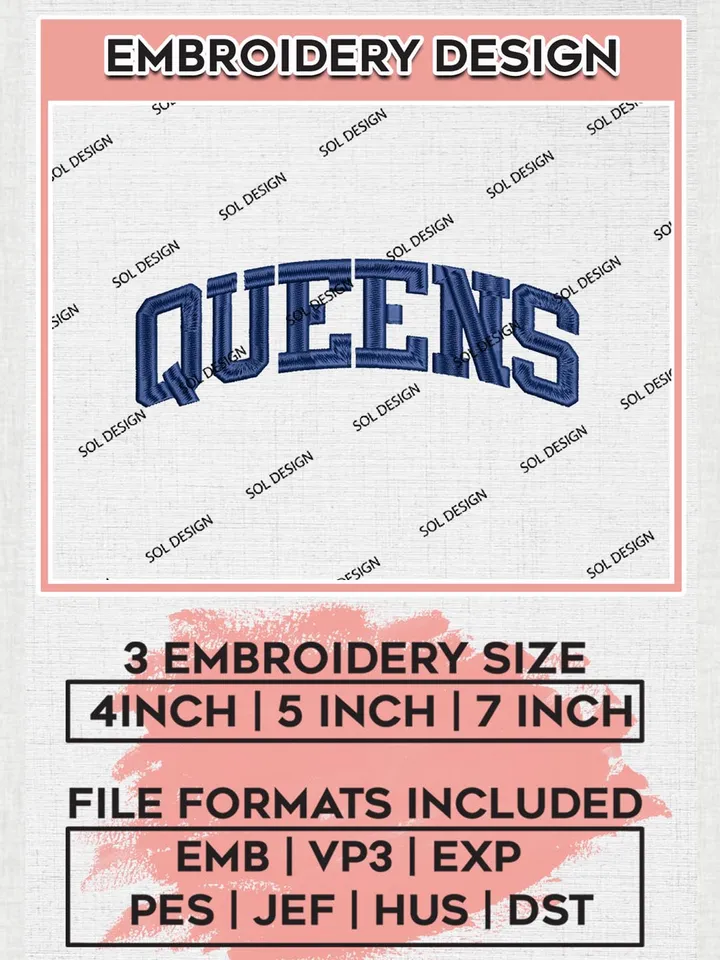 NCAA Queens Team Logo Machine Embroidery Design, NCAA Queens University Royals Team Design Design files, NCAA Team Embroidery Designs, NCAA Machine Embroidery Designs, Digital Download