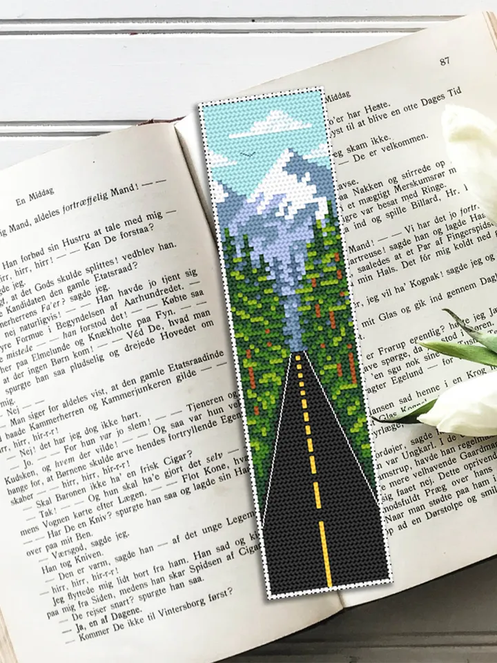 Bookmark cross stitch pattern download PDF Nature landscape cross stitch chart Modern handmade bookmark digital PDF Adventure awaits #B68