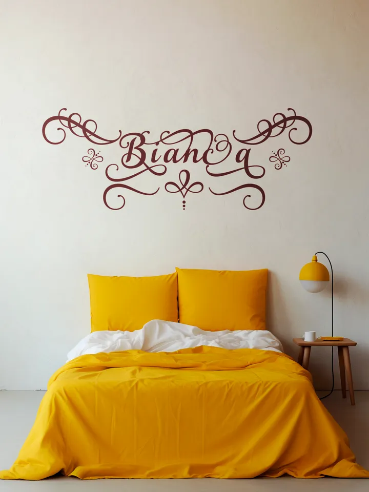 Biaca - name in Samantha style with bright letters, digital design