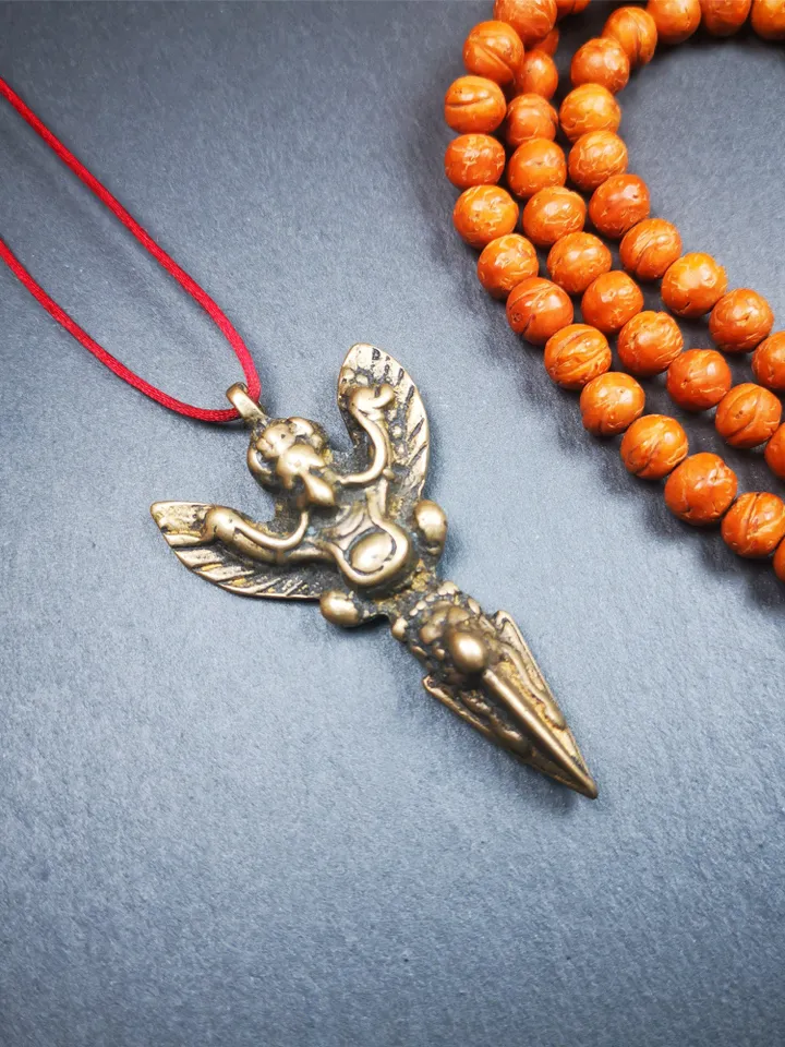 Gandhanra Antique Tibetan Buddhist Amulet,Garuda Phurba,Garula,Suparna,Golden-winged Bird Pendant,Made of Lima Brass, 2.36" * 1.4"