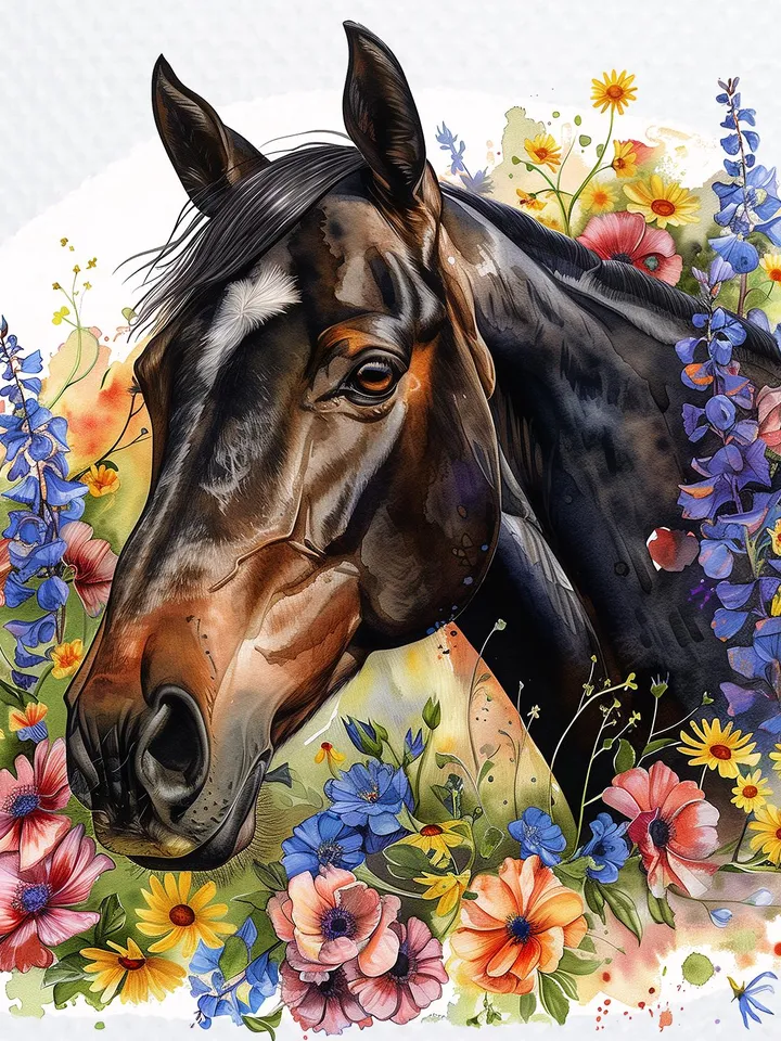 10 Floral Horses PNG bundle, Printable Watercolor Floral Horses Clipart for sublimation, Digital download, junk journals, stickers clip art