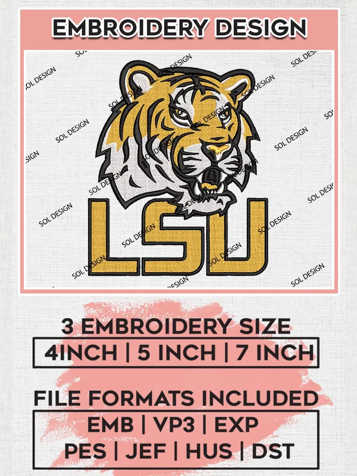 NCAA LSU Team Mascot Logo Machine Embroidery Design, NCAA LSU Tigers Team Design Design files, NCAA Team Embroidery Designs, NCAA Machine Embroidery Designs, Digital Download