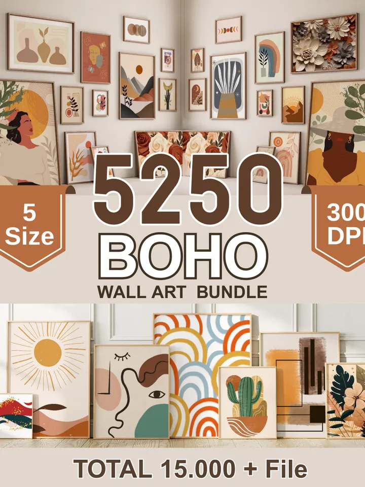 Boho Wall Collage Mega Bundle, Set of 5250+ Prints, Mid Century Art Prints, Abstract Poster Set, Printable Home Decor, Digital Download